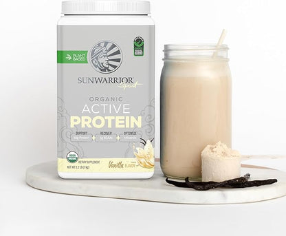 Sunwarrior Organic Plant Based Protein Powder | Vegan Organic Protein Powder with BCAA Amino Acids Plus Recovery Minerals & Botanicals | Non-GMO Soy Dairy & Gluten Free (Vanilla, 20 Servings)