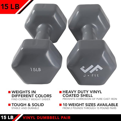 JFIT Dumbbell Pairs or Sets – Neoprene & Vinyl Coated Hand Weights for Home Gym, Strength Training, Aerobics, Cardio Exercise and Fitness