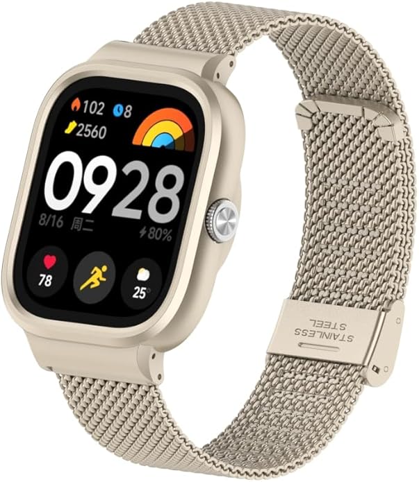 HOPMC Adjustable and Comfortable With Redmi Watch 4 Strap Metal Case 22mm Stainless Steel Mesh Replacement Straps for Redmi Smartwatch 4