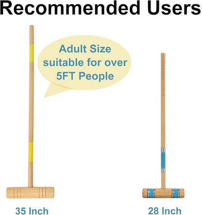 ApudArmis 35In Six Players Croquet Set with Deluxe Premiun Pine Wooden Mallets,Colored Ball,Wickets,Stakes - Lawn Backyard Game Set for Adults/Teens/Family (Large Carry Bag Including)