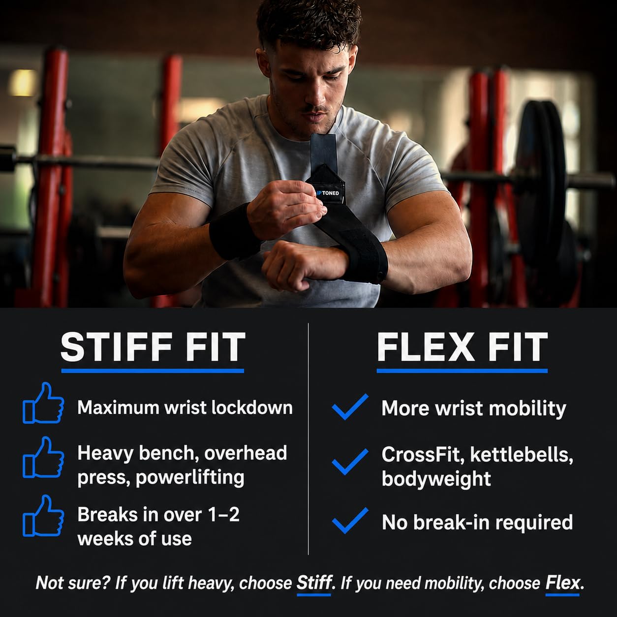 Rip Toned Wrist Wraps for Weightlifting - USPA & USAPL Approved - Stiff or Flex - 18" Gym Wrist