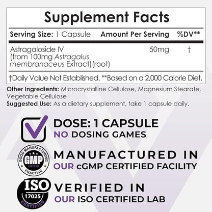 Nootropics Depot Astragaloside IV Capsules | 50mg | Astragalus membranaceus | 30 Count | Neuroprotective, Immune Support, Lengthens Telomeres
