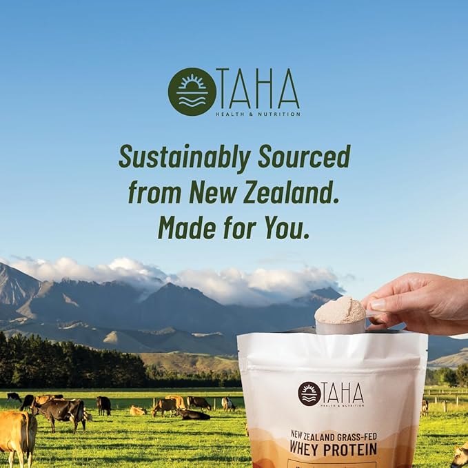 Taha Health & Nutrition Chocolate Whey Protein Isolate Powder, 30g Protein, 7.9g BCAAs, 4.3g Leucine | New Zealand Free-Range, Grass-Fed Dairy | Gluten-Free, Keto, Kosher | 2LB, ~24 Servings