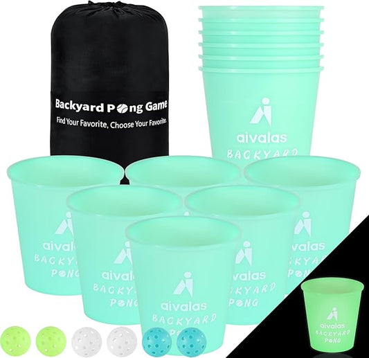 Yard Pong Outdoor Games Glow Set in Dark for Adults,Family and Kids,Giant Yard Pong for