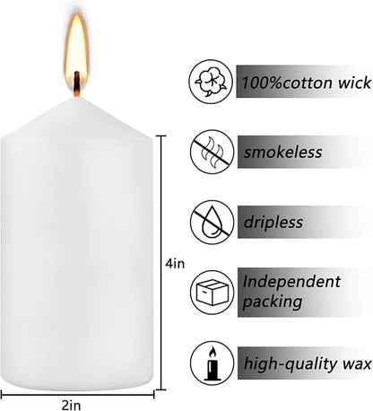 2"x4" High White Pillar Candles, Set of 20 Unscented. Bulk Buy. Ideal for Halloween, Wedding, Emergency Lanterns, Household, Wedding and Home Décor Candlesticks