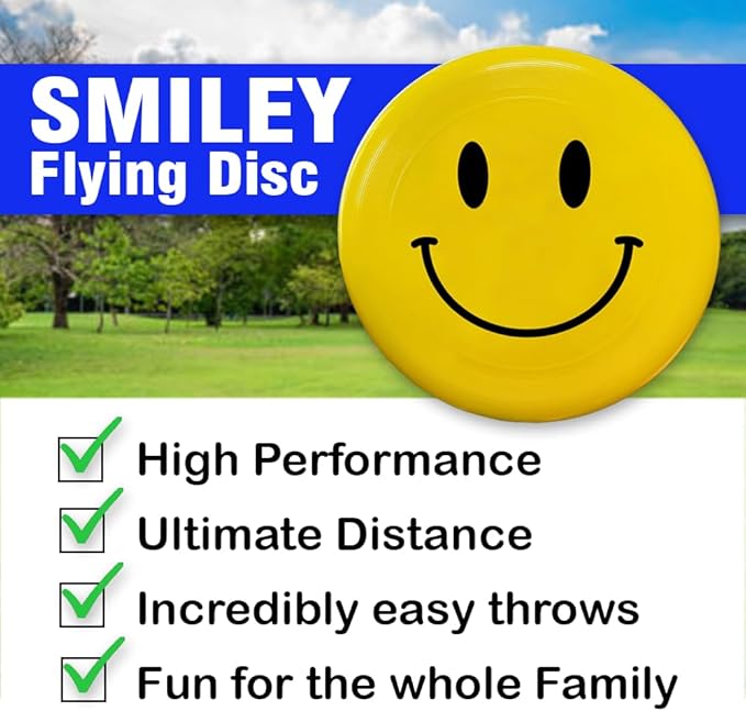 Smiley Flying Disc, 10.8”, Fun Outdoor Sport, Waterproof Beach Games, Ultimate Flying Disc, Safe Flyer Toy, Flying Disc for Kids & Adults, 175g