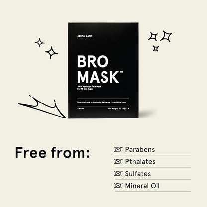 BRO MASK Korean Face Mask for Men: Premium Mens Face Mask Skin Care & Facial Anti Aging Sheet Masks with Hydrogel, Vitamin C, Hydrating Hyaluronic Acid, Hydrolyzed Collagen (2 X 4 Pack)