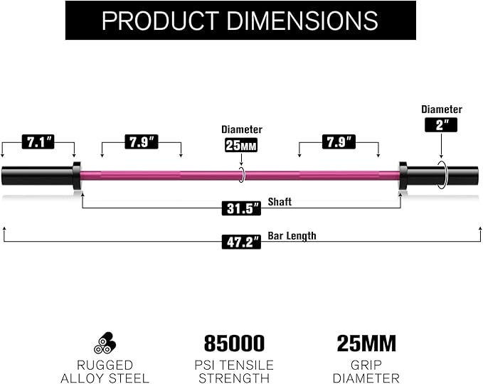 RITFIT Olympic Barbell 4ft/4.8ft/6ft - 2 Inch Weight Bar for Strength Training, Weightlifting, Squat, Deadlift, Bench Press, Curl, Overhead Press - 350lbs/500lbs Capacity