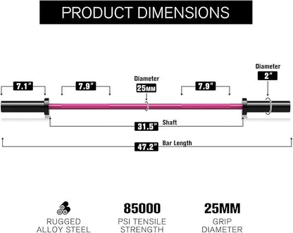 RITFIT Olympic Barbell 4ft/4.8ft/6ft - 2 Inch Weight Bar for Strength Training, Weightlifting, Squat, Deadlift, Bench Press, Curl, Overhead Press - 350lbs/500lbs Capacity