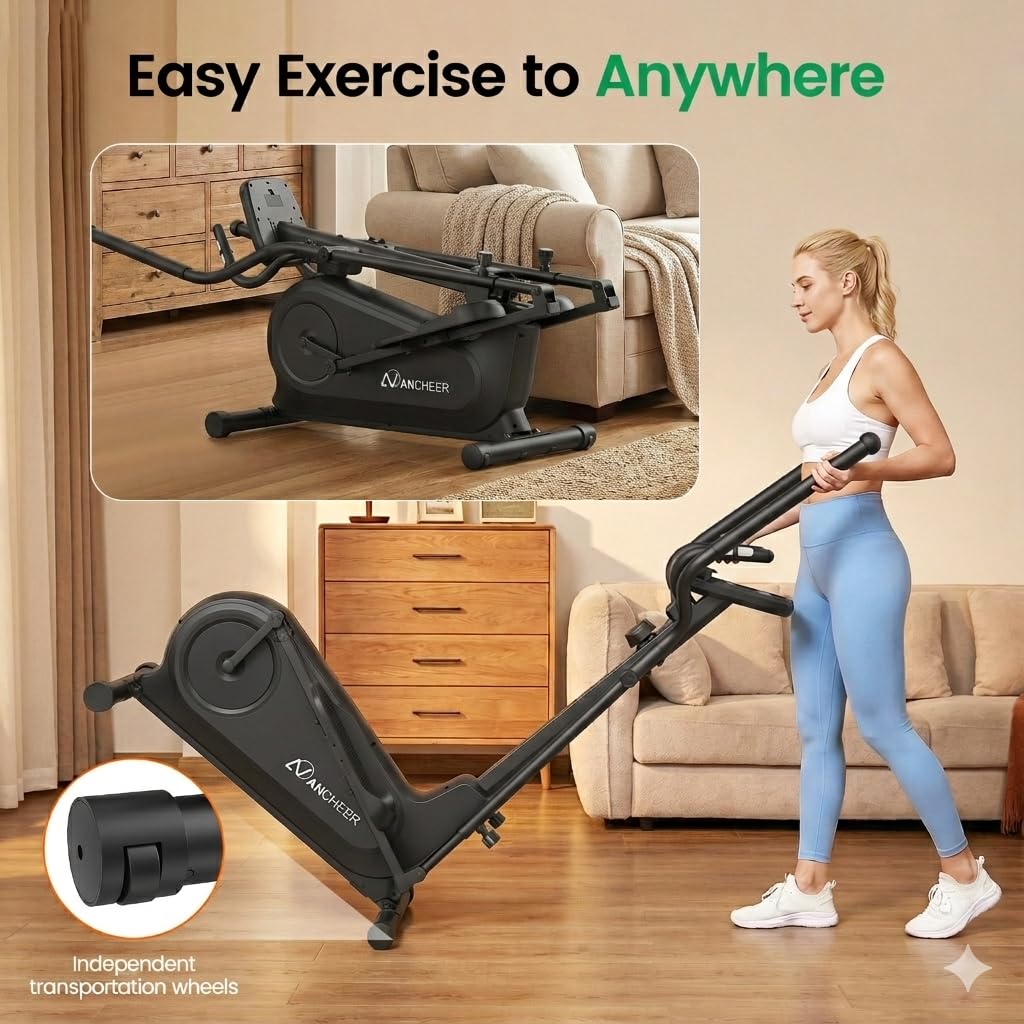 ANCHEER Elliptical Exercise Machine for Home, Foldable Magnetic Elliptical Trainer with 16" Stride