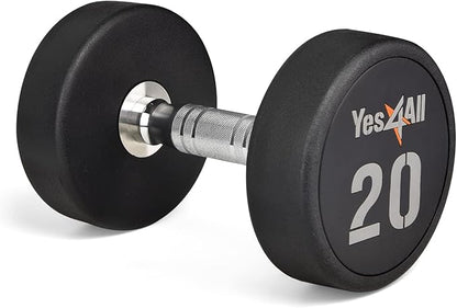 Yes4All Urethane Dumbbell with Anti-Slip Knurled Handle 5-50 LB for Muscle Building - Sold Individually