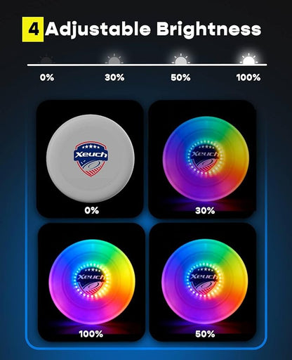 2 Pack Flying Disc, Glow Frisbee with 30 RGB LEDs, 16 Light Modes and 4 Brightness, 6-Hour Playtime, Built-in Timer & Sensor, 175g - Christmas, Birthdays Gifts for Men/Boys/Teens/Kids