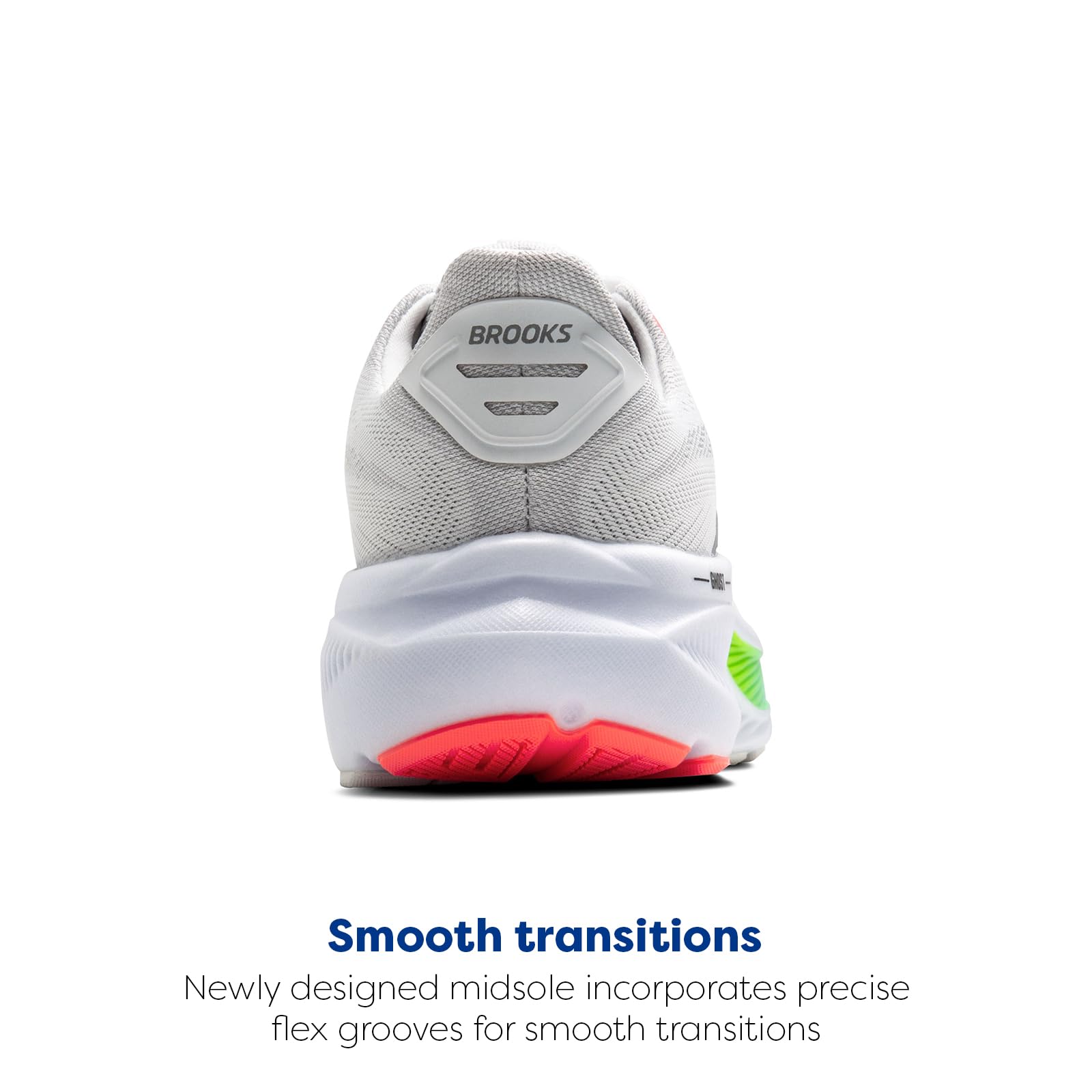 Brooks Men’s Ghost 17 Neutral Running Shoe - White/Pink Clay/Gecko - 8.5 Medium