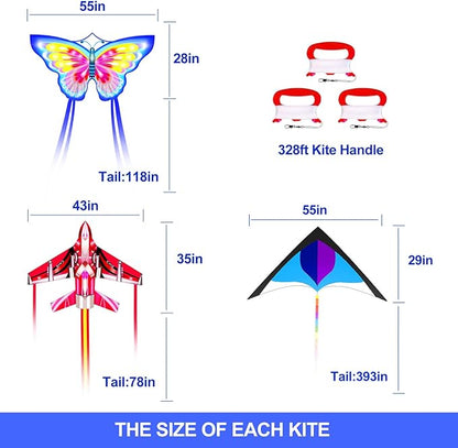 3Pack Large Kite Set - Easy to Fly for Kids Adults, Beach & Park & Outdoor Activities, Perfect for Easter and Festival