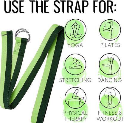 TECEUM Yoga Strap & Mat Strap – 2 IN 1 – Cotton – 6 ft 8 ft 10 ft (30+ colors) – Adjustable Non-Slip Belt for Yoga, Pilates, Stretching, Physical Therapy, Fitness & Home Workout – For Carrying Mats