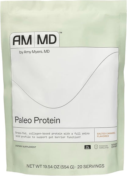 Amy Myers MD Paleo Protein Powder - with Collagen Peptides for Gut Health - Supports Hair, Skin & Nails - Non-GMO, Gluten-Free, Non-Dairy & More - Salted Caramel - 19.54 oz (20 Servings)