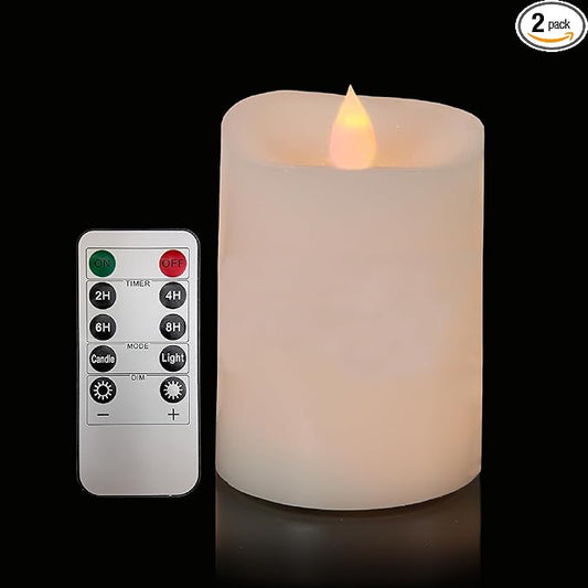 3x4 Flickering Flameless Candles Set of 1,4 inch Real Wax LED 600 Hours Battery Candles with Timer Remote,Control for Wedding Party Indoor,Ivory