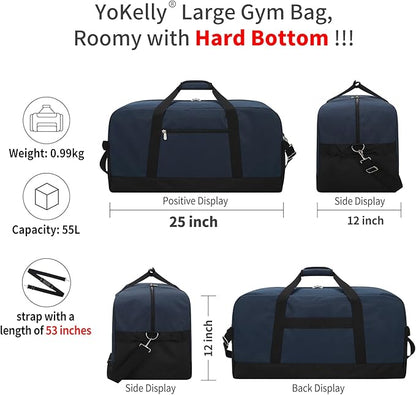 55L Large Duffle Bag for Men Travel - 25 inch Weekender Duffel Bag with Hard Bottom - Navy