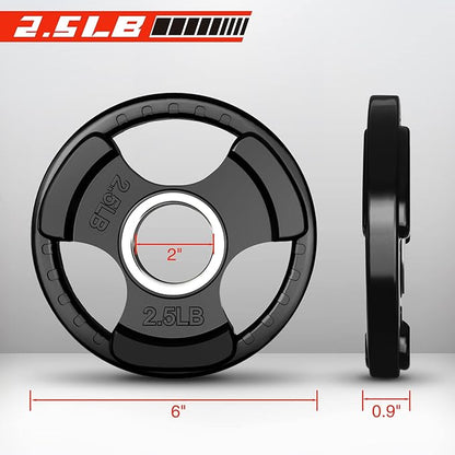 RitFit Olympic Rubber Grip Plates for Barbell, 2-Inch Weight Plates for Weightlifting and Strength Training in Home & Gym, Single, Pair and Sets(2.5/5/10/25/35/45 LB)