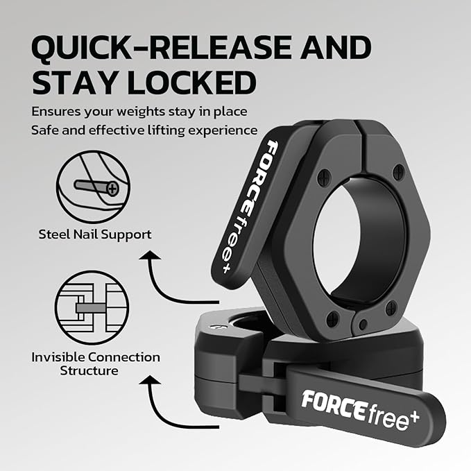 Barbell Clips (Pair), Barbell Clamps, Quick Release Olympic Barbell Clamps with Anti Slip TPR Grip, Barbell Collars for Secure Weightlifting & Powerlifting (Black) (NO MAG, Black)