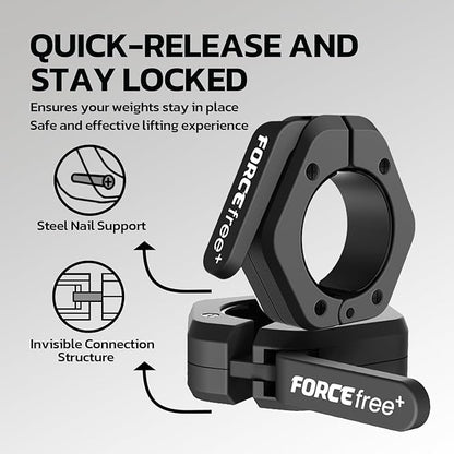 Barbell Clips (Pair), Barbell Clamps, Quick Release Olympic Barbell Clamps with Anti Slip TPR Grip, Barbell Collars for Secure Weightlifting & Powerlifting (Black) (NO MAG, Black)