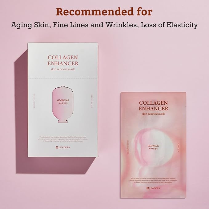 LEADERS Collagen Enhancer Skin Renewal Mask ??Boosts Elasticity, Firmness & Hydration for a Plump ??Hydrating Face Mask with Hydrolyzed Collagen, Plant Extracts, & Moisture-Rich Formula ??10 Sheets