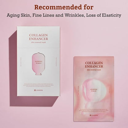 LEADERS Collagen Enhancer Skin Renewal Mask ??Boosts Elasticity, Firmness & Hydration for a Plump ??Hydrating Face Mask with Hydrolyzed Collagen, Plant Extracts, & Moisture-Rich Formula ??10 Sheets