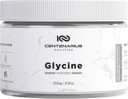 Glycine Powder 250g | Non-Essential Amino Acids Supplement for Post Workout Muscle Recovery, Digestion, Sleep Aid + More - Vegan, Additive-Free, Third-Party Tested | Centenarius Nutrition