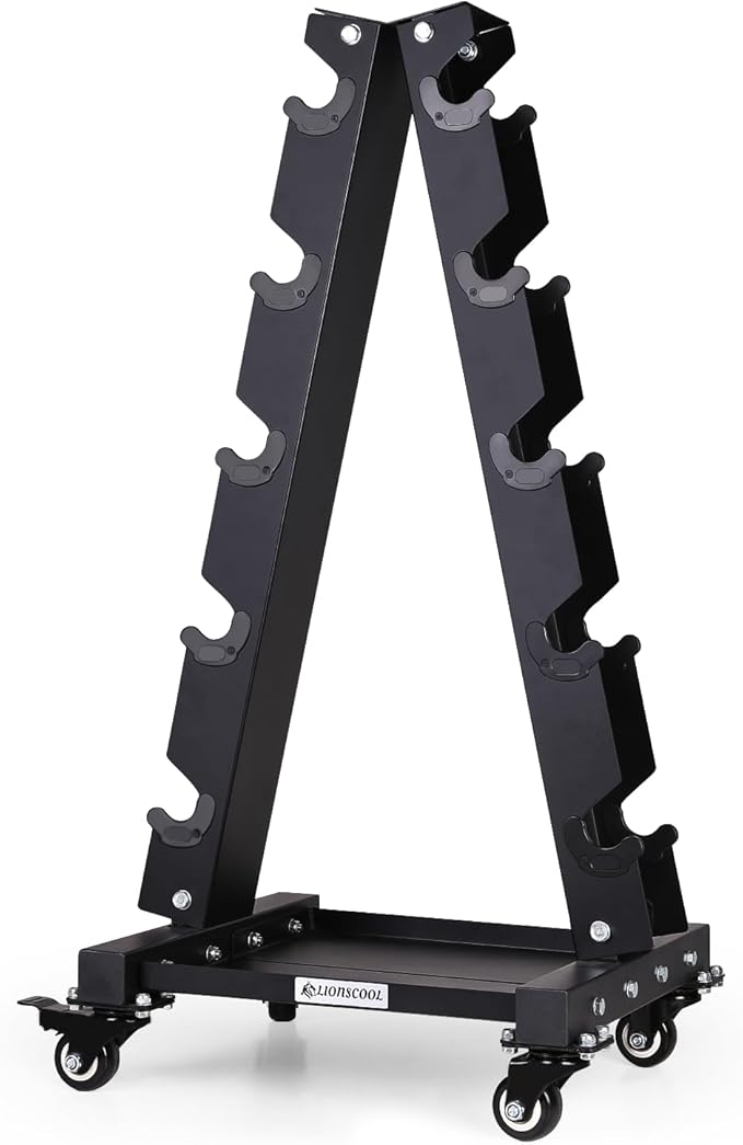 LIONSCOOL Premium Solid Steel Dumbbell Rack Stand Only, A-Frame Portable Weight Storage Organizer with Optional Tray and Wheels, Perfect for Home Gym Fitness Storage (200LBS/300LBS/700LBS Weight Capacity Available)