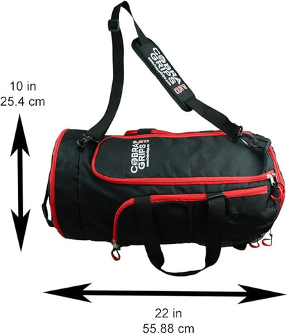 Grip Power Pads Best Travel Foldable Sports Duffel Bag Luggage Water Resistant Wet/Dry Nylon Gym Handbag Lightweight Backpack Gym Tote (Red, 24” by 14”)