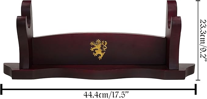 Mythrojan Medieval Sword Stand Solid Wood Horizontal Display Rack for Katana, Samurai, Gladiator, Crusader Swords Elegant Tabletop Holder, 1-Tier - Dark Brown