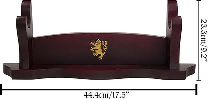 Mythrojan Medieval Sword Stand Solid Wood Horizontal Display Rack for Katana, Samurai, Gladiator, Crusader Swords Elegant Tabletop Holder, 1-Tier - Dark Brown