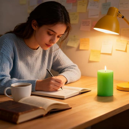 6 Packs Unscented 2.75x4 Inch Light Green Colored Pillar Candles, Non-Toxic Dripless Cylinder Wax Candles for Home Table Holiday Party Spa Decor Emergency Power Outage