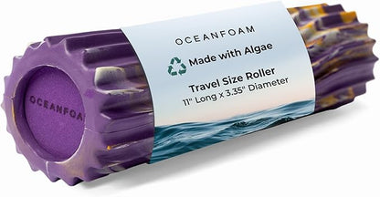 Oceanfoam Ripple Travel Foam Roller (11" x 3.35") Firm Mini Foam Roller for Physical Therapy, Deep Tissue Massage, Back Pain - High Density, Wave Textured - Yoga (Purple, Gold & Natural Marbled)