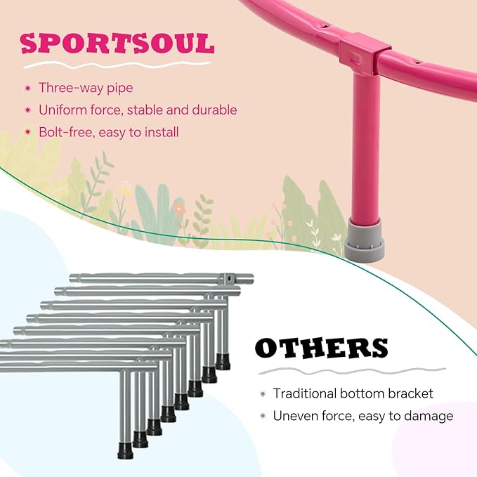 SPORTSOUL Mini Trampoline for Kids 3-6 with Super Safe Foam Handle Bar, 3ft Toddler Trampoline Indoor with No-Gap Cover for Indoor and Outdoor