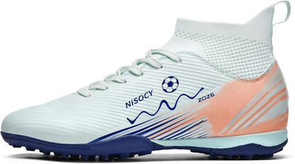 NISOCY Soccer Shoes for Mens Womens Professional Cleats High-Top Athletic Turf Football Shoe Outdoor/Indoor Professional Futsal Football Training Sneaker