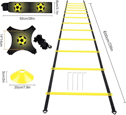 Soccer Speed Agility Training Set - 20FT Agility Ladder 12/16 Sports Cones and Soccer Kick Trainer Football Training Equipment Footwork Drills for Youth and Adults