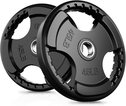 RitFit Olympic Rubber Grip Plates for Barbell, 2-Inch Weight Plates for Weightlifting and Strength Training in Home & Gym, Single, Pair and Sets(2.5/5/10/25/35/45 LB)