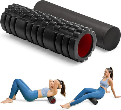 Foam Roller High Density Foam Roller Set for Deep Tissue Muscle Massage, 18" Trigger Point Fitness Exercise Massage Roller, Self-Myofascial Release for Whole Body (Black-18(2 in 1))