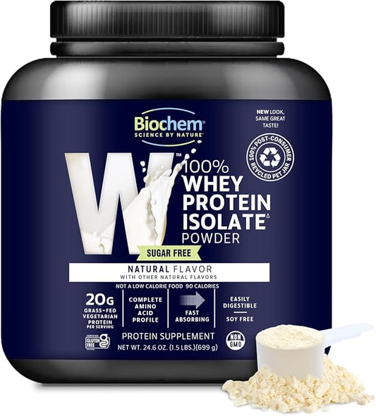 Biochem 100% Whey Isolate Protein Powder - Grass Fed, Low Carb, Keto-Friendly, Non-GMO, Gluten-Free