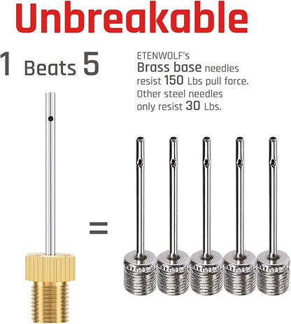 ETENWOLF Brass Ball Pump Needles with Storage Case, No Break Heavy Duty Air Pump Needles for Balls, Stainless Steel Body