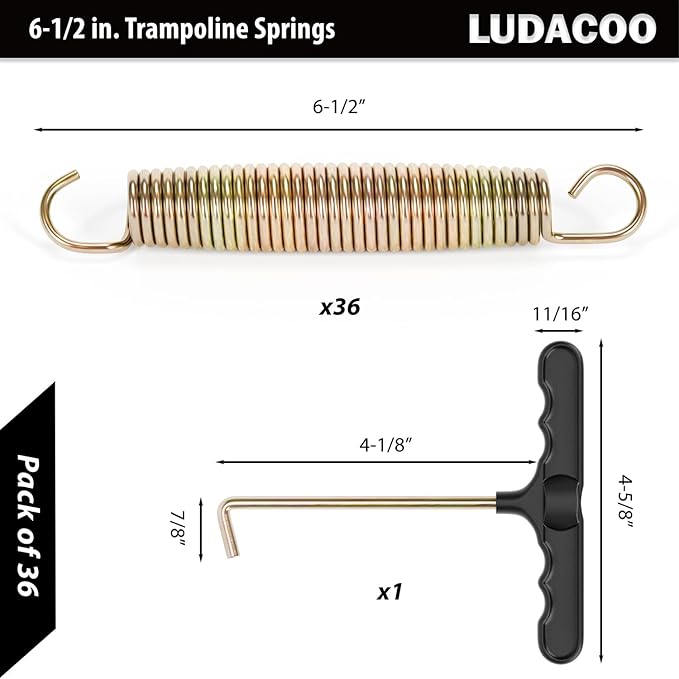 3.5"-8.5" Trampoline Springs, Heavy Duty Stainless Steel Trampoline Accessories with Swivel & Straight Hooks, Universal Trampoline Replacement Parts Includes T-Hook Tool, 12-48 Pack