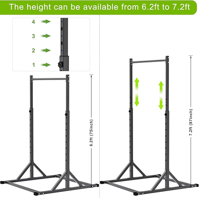 SELEWARE Adjustable Pull Up Station, Multifunction Pull Up Bar, Fully Welded, 500 lbs Capacity, Power Tower Dip Station for Home Gym