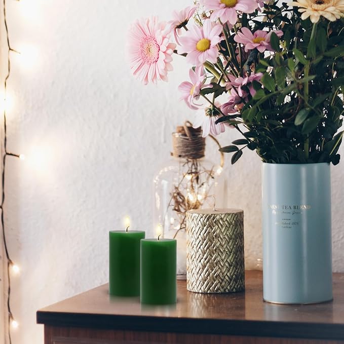 4 Packs 2x3 Inch Green Pillar Candles Small 24 Hours Unscented Dripless Cylinder Colored Candles for St. Patrick's Day Easter Home Dinner Table Christmas Wedding Relaxation Spa Church