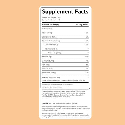 Clean Simple Eats Whey Protein Powder, Coconut Cream Flavor Naturally Sweetened, 100% Grass Fed Protein Powder with Digestive Enzymes & No Artificial Ingredients, Gluten Free, 30 Servings