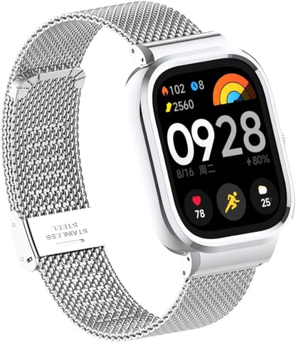 HOPMC Adjustable and Comfortable With Redmi Watch 4 Strap Metal Case 22mm Stainless Steel Mesh Replacement Straps for Redmi Smartwatch 4