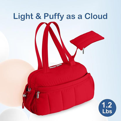 TOPDesign Travel Duffel Bag for Women, Puffer Gym Bag Sports Tote with Wet Pocket, Carry On Weekender with Luggage Sleeve (Red)
