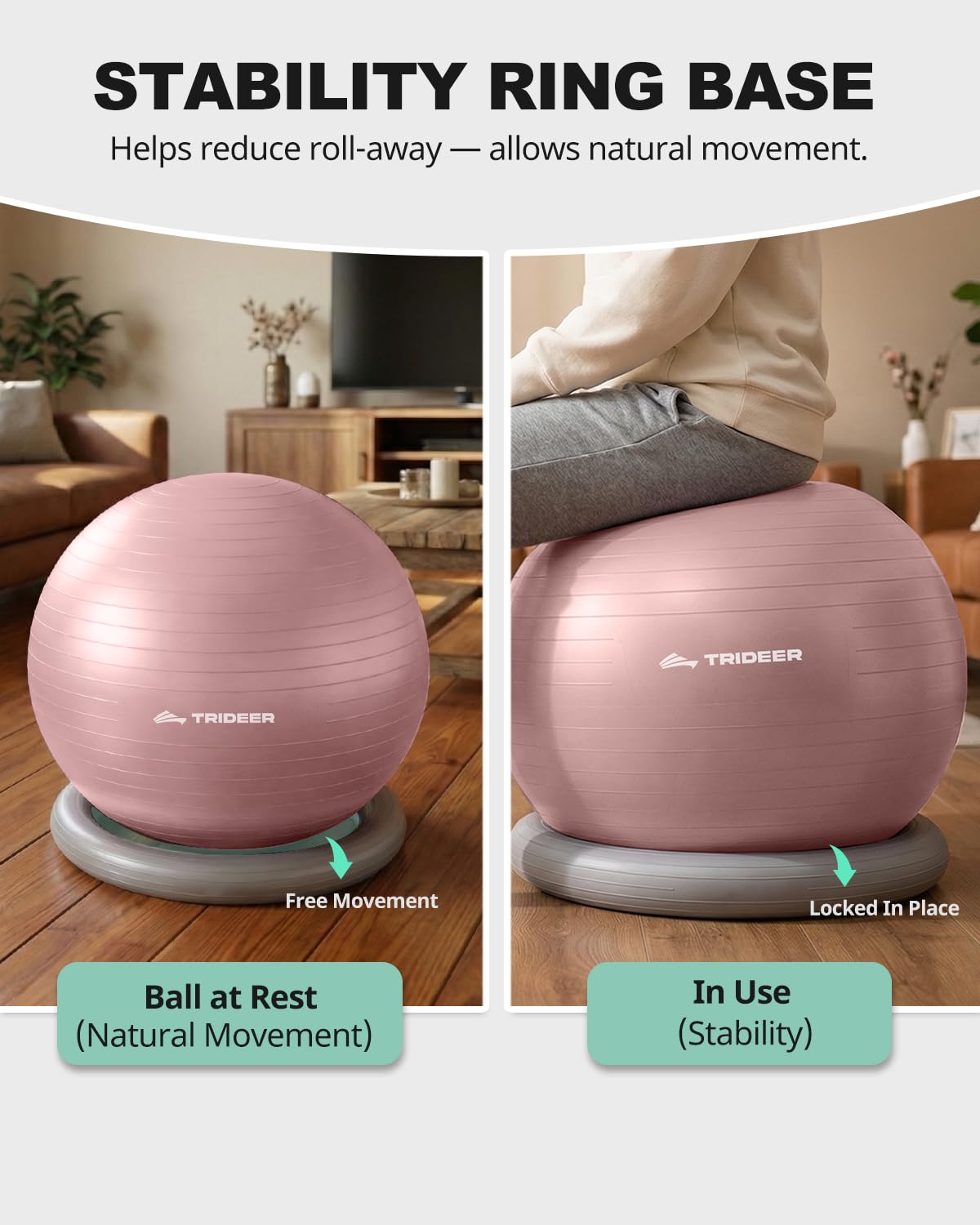 Trideer Yoga Ball Chair with Base for Office Desk, Exercise & Stability Ball Seat, Pilates Ball for