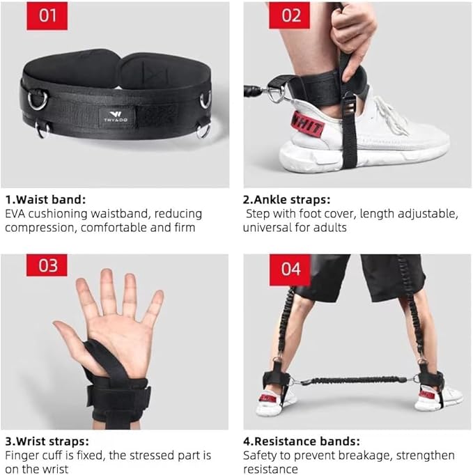 Boxing Resistance Bands, Leg Strength and Agility Speed Trainer for Men and Women Exercise Power Punch Pro with Belt, Ankle, Kicking Set for MMA