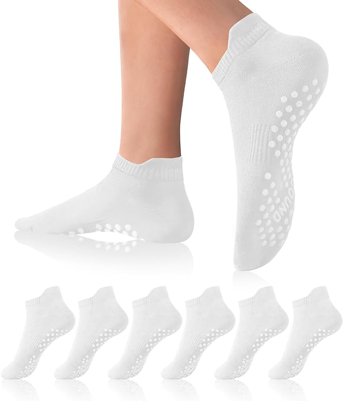 DIBAOLONG Pilates Socks with Grips for Women Yoga Socks Non Slip Barre Hospital Socks 6-Pairs Grippy Ankle Socks